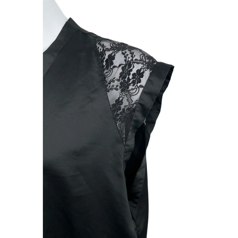 Victorias Secret Black‎ Satin Lace Shoulder Kimono Robe Sleepwear Womens Large